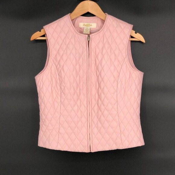 Peck & Peck Women's Quilted Lamb Leather Vest S Pink Zip-up Equestrian Preppy - Picture 1 of 11